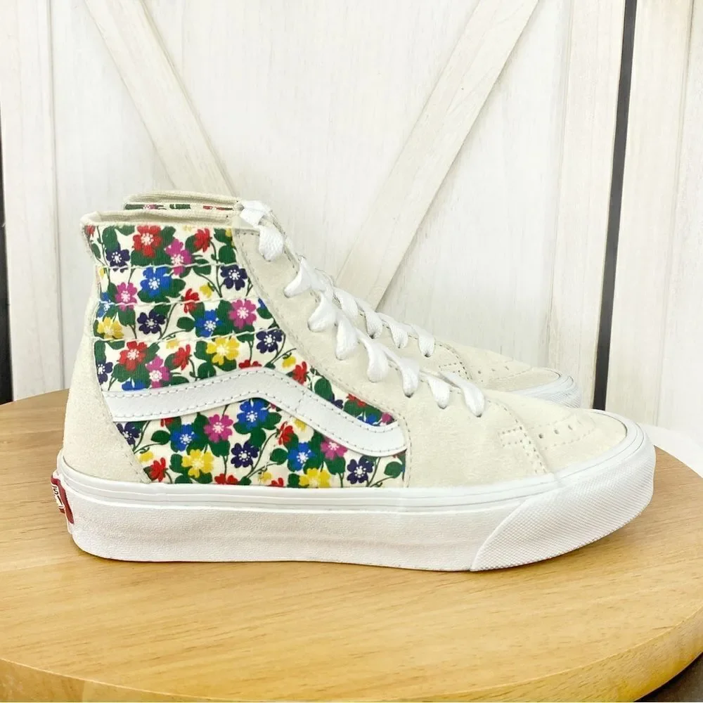 Vans Sk8 Hi Tapered Floral Sneakers White Suede Canvas‎ Multi 3.5 Men 5 Women
